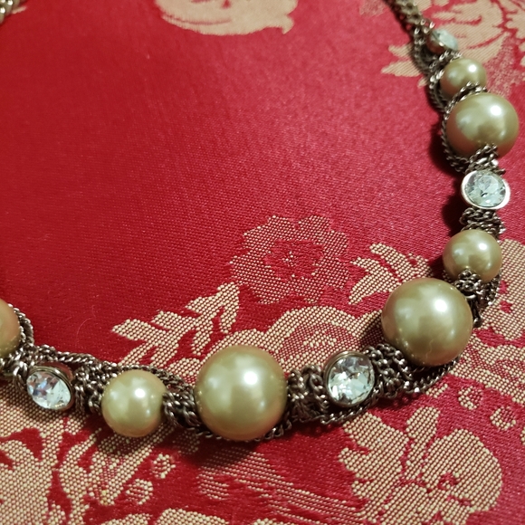 Givenchy Bronze Faux Pearl Rhinestone Chain Necklace - Picture 3 of 10